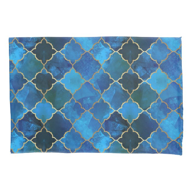 Housse D'oreillers Motif Sapphire Gemstone & Gold Marocain Carrelage (devant)