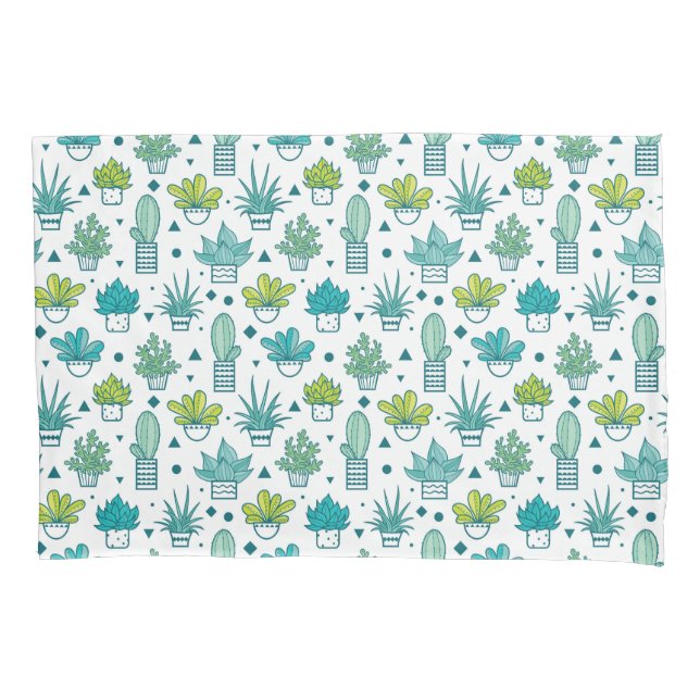 Housse D'oreillers Motif succulent d'aquarelle verte et bleue (devant-gauche)