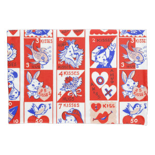 Housse D'oreillers Motif timbre de la Saint-Valentin vintage des anné