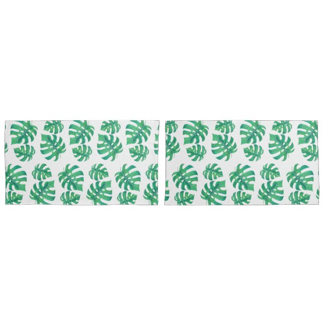 Housse D'oreillers Motif tropical avec feuilles monstères (devant-Set)