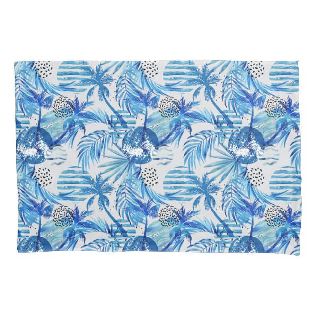 Housse D'oreillers Motif tropical bleu lumineux d'aquarelle (devant-gauche)