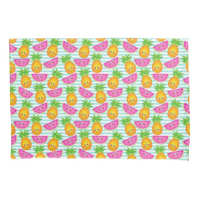Housse D'oreillers Motif tropical d'été de pinapple et de pastèque (devant)