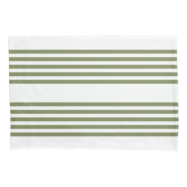Housse D'oreillers Motif vert olive et blanc cinq bandes (devant)