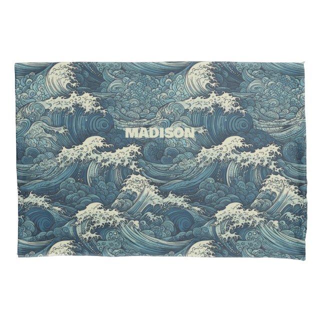 Housse D'oreillers Motif Waves de nom personnalisé (devant)