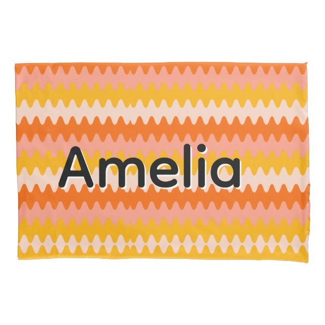Housse D'oreillers Motif Zig Zag Jaune, Orange et Blanc Moderne (devant)