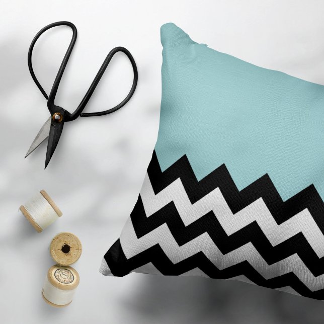 Housse D'oreillers Motif Zigzag noir et blanc, Chevron, Bleu (Créateur téléchargé)