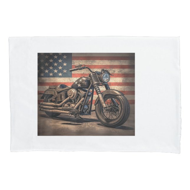 Housse D'oreillers Motorcycle USA Drapeau Retro Biker (devant)