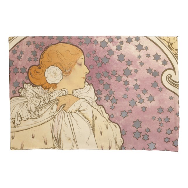 Housse D'oreillers Mucha Art nouveau femme beauté (devant)
