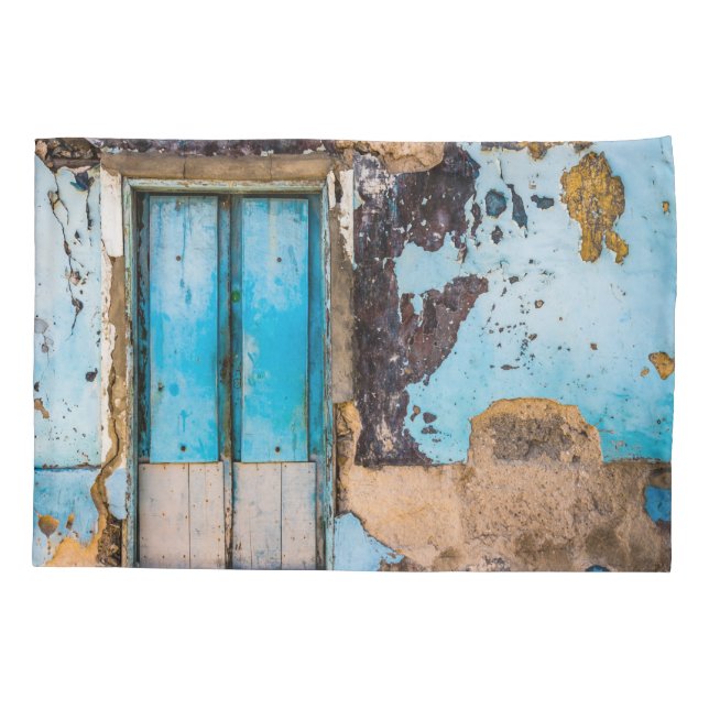 Housse D'oreillers Mur bleu et porte (Dos)