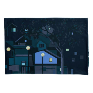 Housse D'oreillers Murs de ville nuits urbaines moody bleu-vert