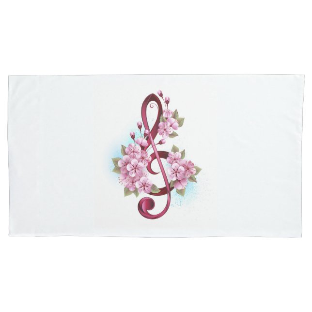 Housse D'oreillers Musical treble clef notes with sakura flowers (devant-gauche)