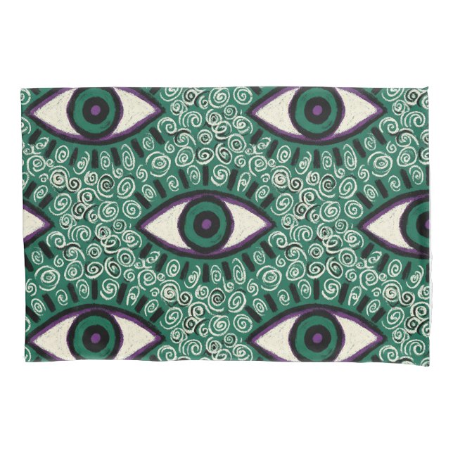 Housse D'oreillers "Mystic Emerald Eyes" - Psychedelic Swirl Seamless (devant)