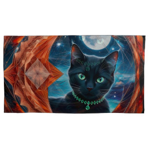 Housse D'oreillers Mystical Black Cat Celestial Mandala