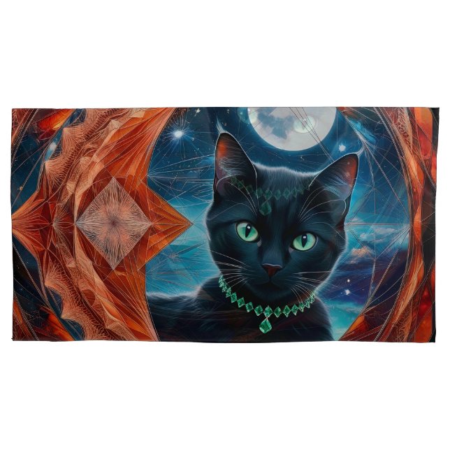 Housse D'oreillers Mystical Black Cat Celestial Mandala (devant-gauche)
