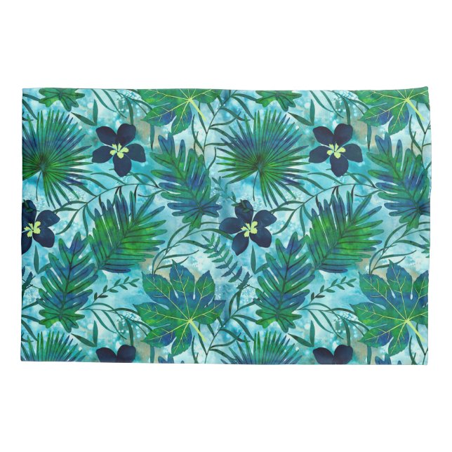 Housse D'oreillers Nalani Hawaiian Tropical Garden Turquoise (Dos)