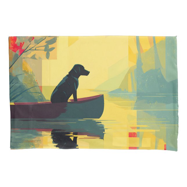 Housse D'oreillers Nature Minimaliste Canot Labrador Noir (devant)