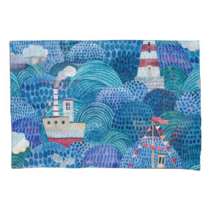 Housse D'oreillers Navires et phare : Aquarelle pour enfants