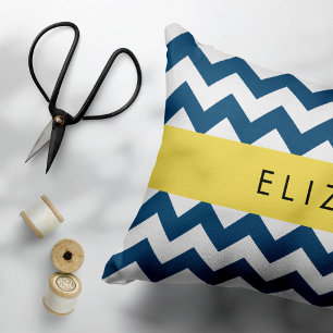 Housse D'oreillers Navy Blue Zigzag, Navy Blue Chevron, Votre nom