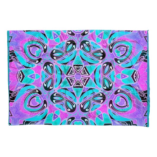 Housse D'oreillers Neon kaleidoscope, mandala (devant)