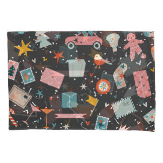 Housse D'oreillers Noël noir : motif vintage orné.