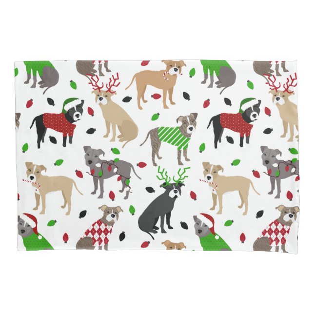 Housse D'oreillers Noël Pitbull Chiens Coussin Coque (devant)