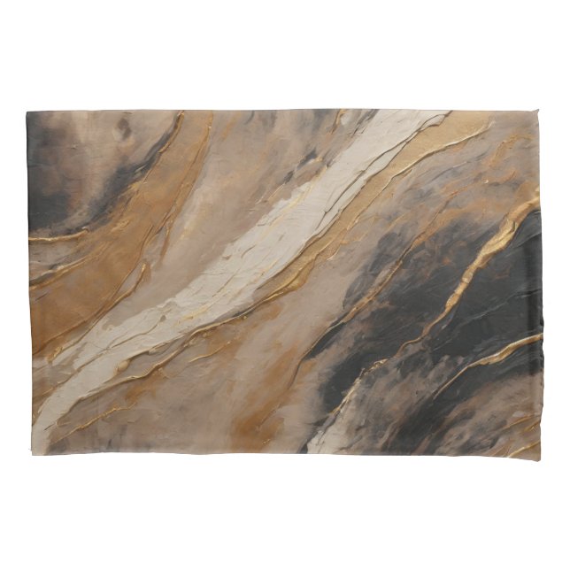 Housse D'oreillers Noir Abstrait Beige Or (devant)