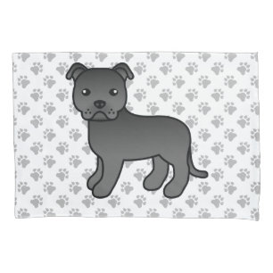 Housse D'oreillers Noir Anglais Staffie Cute Cartoon Chien & Pâtes