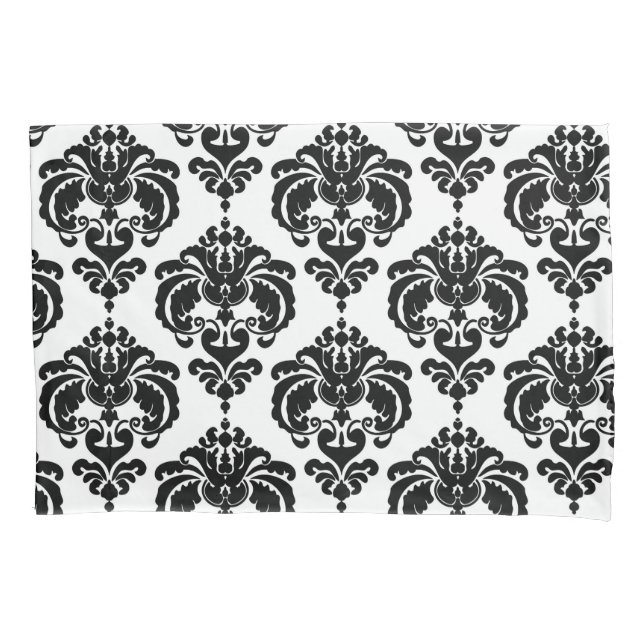 Housse D'oreillers Noir & Blanc Elegant Chic Damask Motif (devant)
