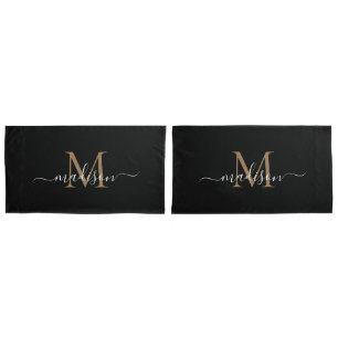 Housse D'oreillers Noir moderne Classé Monogramme Feminine Script