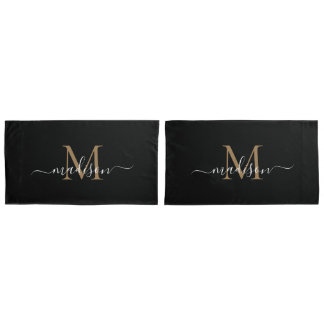 Housse D'oreillers Noir moderne Classé Monogramme Feminine Script