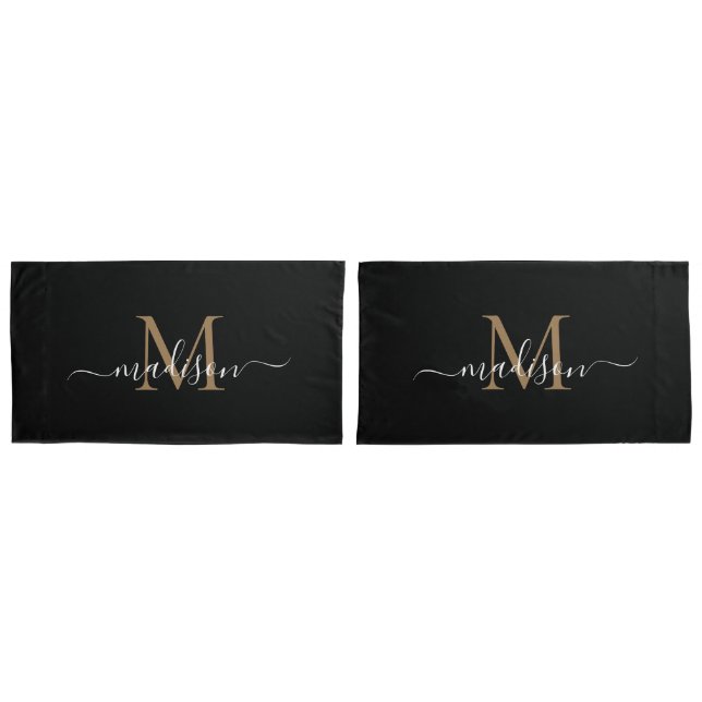Housse D'oreillers Noir moderne Classé Monogramme Feminine Script (devant-Set)