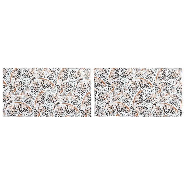 Housse D'oreillers Noir motif, Rouillé Brown Blanc/Solide Reverse (Dos-Set)