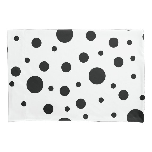 Housse D'oreillers Noir sur le Motif Polka blanc (devant)