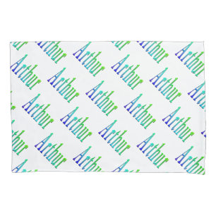 Housse D'oreillers Nom Arthur En Vert Et Bleu,