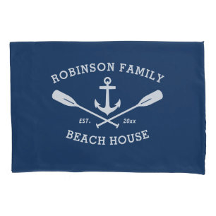 Housse D'oreillers Nom de famille Maison de plage Ancres nautiques Vo
