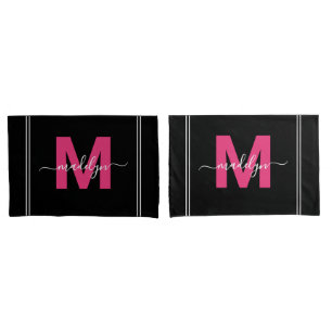 Housse D'oreillers Nom de script monogramme Black Pink