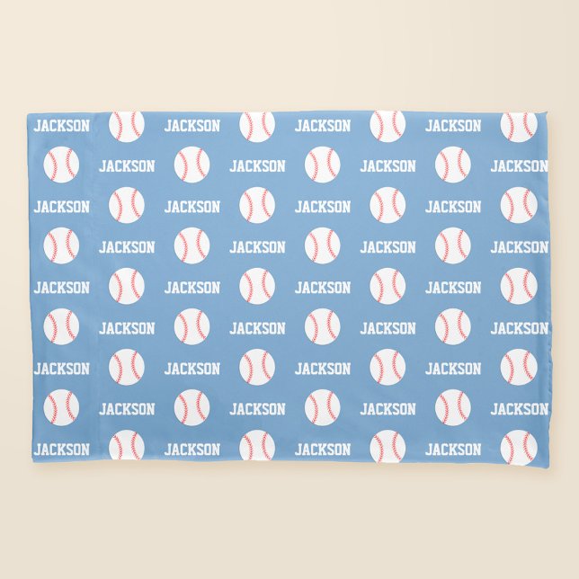 Housse D'oreillers Nom du baseball Motif bleu clair (Créateur téléchargé)