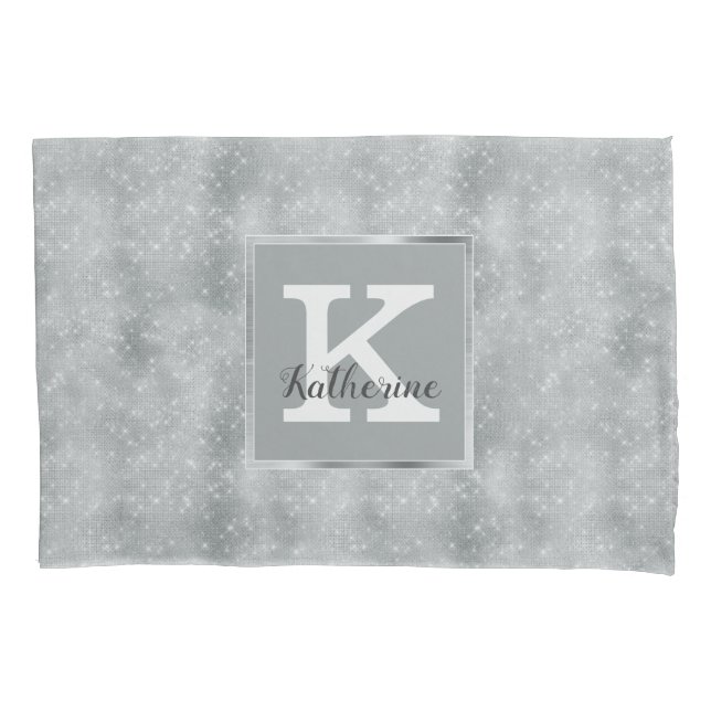 Housse D'oreillers Nom du monogramme de l'éperlan de diamants Glam Si (devant)