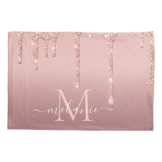Housse D'oreillers Nom du monogramme Rose texte Parties scintillant d (Dos)