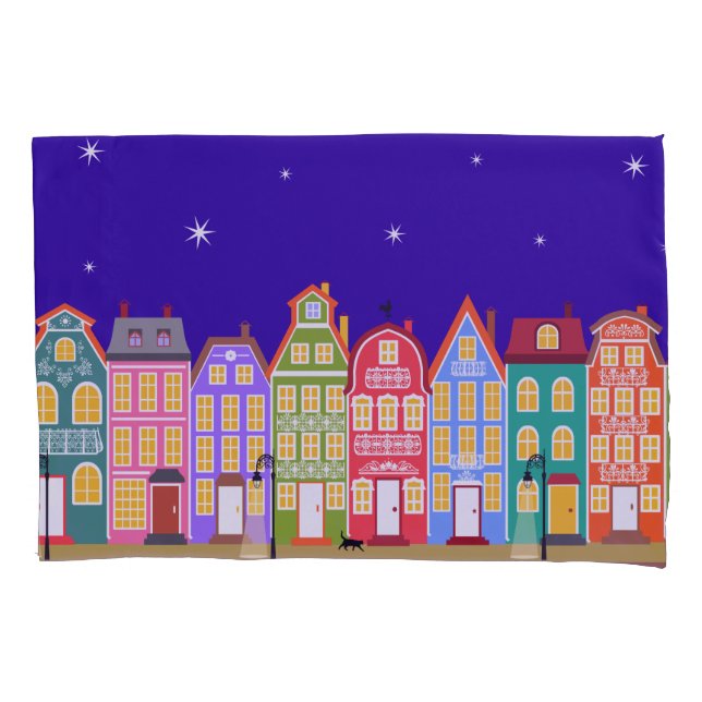 Housse D'oreillers Nom Personnalisé Cute Night City Pillowcase, Inver (devant)