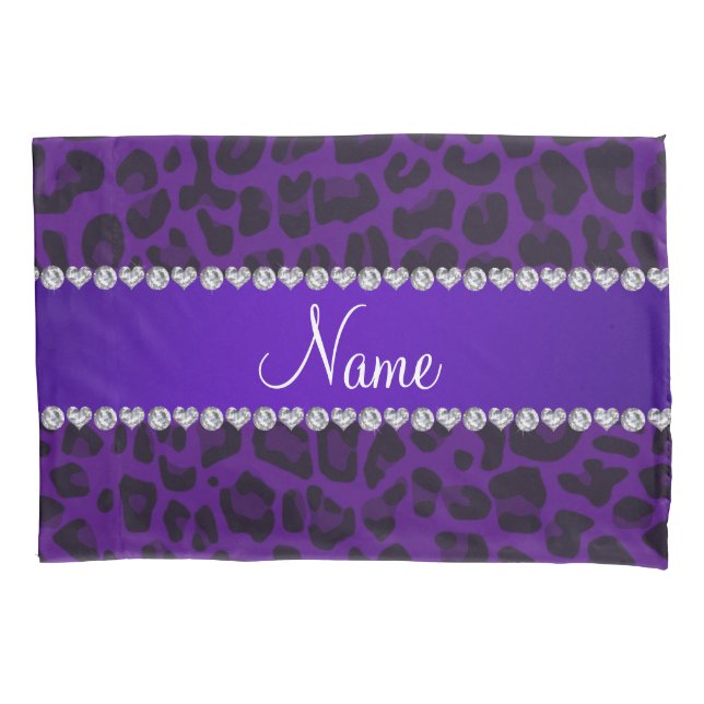 Housse D'oreillers Nom personnalisé motif léopard violet (devant)