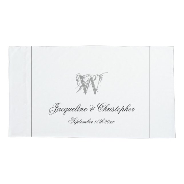 Housse D'oreillers Noms de bordure argentée et monogramme Mariage chi (Dos)