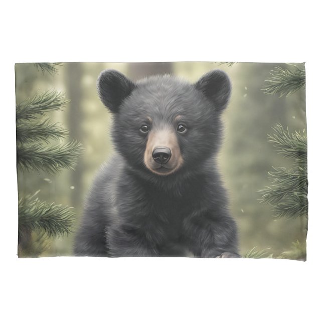 Housse D'oreillers North Woods Little Black Bear Cub (devant)