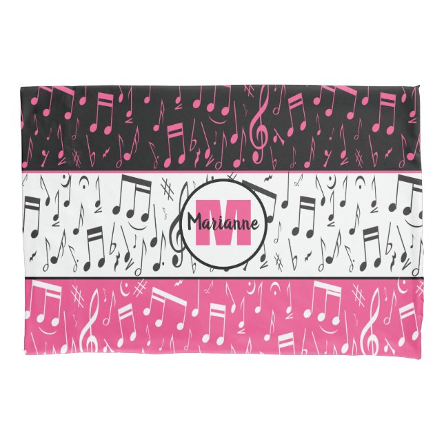 Housse D'oreillers Notes de musique rose et blanc noir coque coussin (devant-gauche)