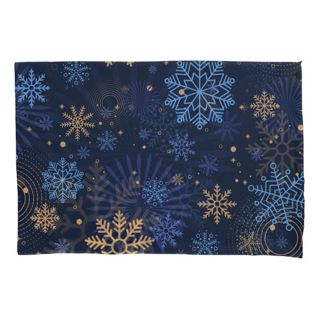 Housse D'oreillers Nuit d'hiver : Blue Snowflake Motif. (devant)