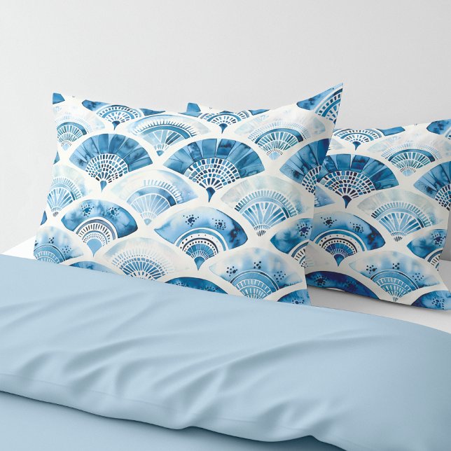Housse D'oreillers Océan bleu aquarelle Pilote géométrique (Ocean Blue Watercolor Geometric Abstract Elegant Pillowcase)