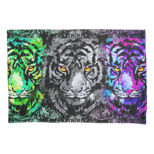 Housse D'oreillers Oeuvre colorée de tigre - Oeuvre Cool de tigre