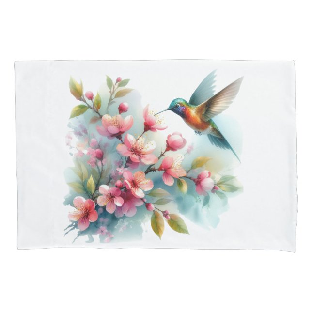 Housse D'oreillers OEuvre florale/printanière de colibri (devant)