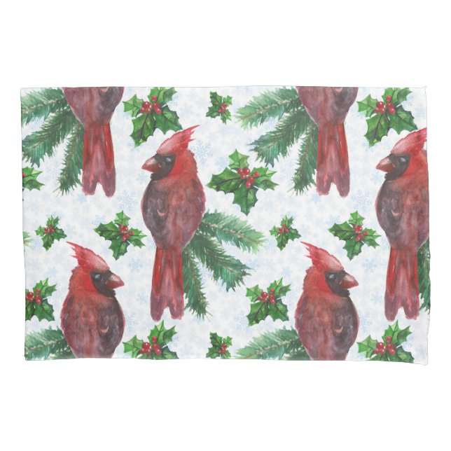Housse D'oreillers oiseau cardinal rouge aquarelle (devant)