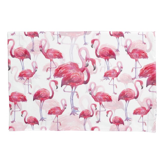 Housse D'oreillers Oiseau d'aquarelle de Flamant rose exotique (devant)